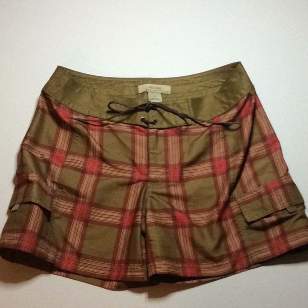 Natural reflections shorts draw string orange brown large plaid